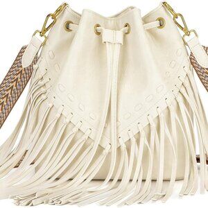 Fringe Bucket Bag and Western Hobo Purse for Women Suede Leather Handbags with C